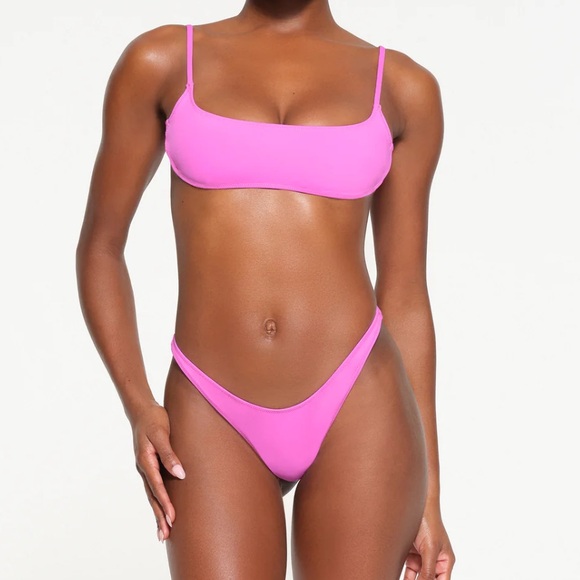 NWT Skims Neon Orchid (Hot Pink) Micro Scoop Bikini Top and Signature Swim Thong - Picture 1 of 7